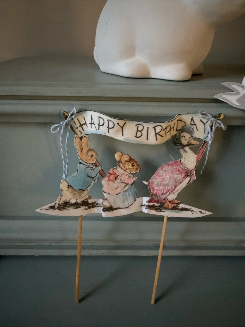 Reusable Neutral Peter Rabbit Cake Topper - White & Blue
